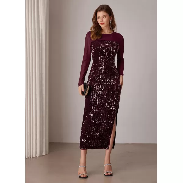 imageGRACE KARIN Womens Sequin Sparkly Glitter Dress Long Sleeve Velvet Cocktail Formal DressesWine Red