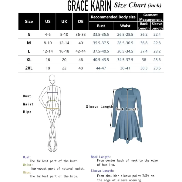 imageGRACE KARIN Womens Short A Line Dresses Square Neck Long Sleeve Mini Dress Swing Flare Asymmetrical Hem Party Skater DressBlack