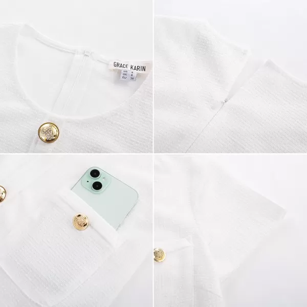 imageGRACE KARIN Womens Tweed Dress 2024 Fall Short Sleeve Button Bodycon Elegant Work Mini Dress Casual Dresses with PocketWhite