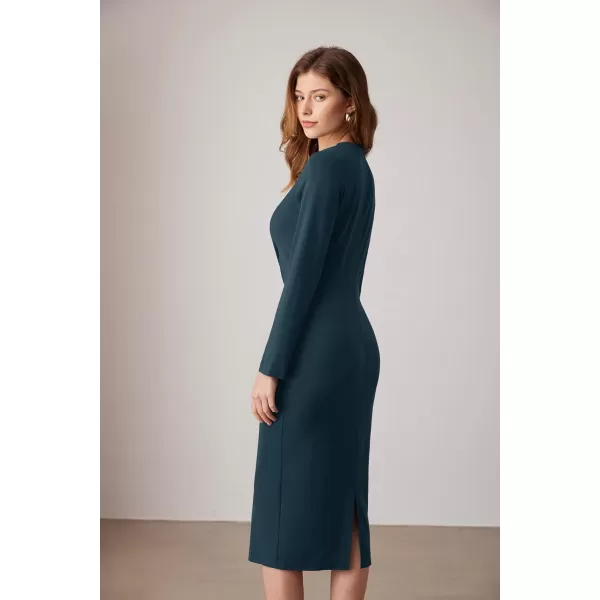 imageGRACE KARIN Womens Wear to Work Dress 2024 Long Sleeved Round Neck Tie Bodycon DressesPeacock Blue