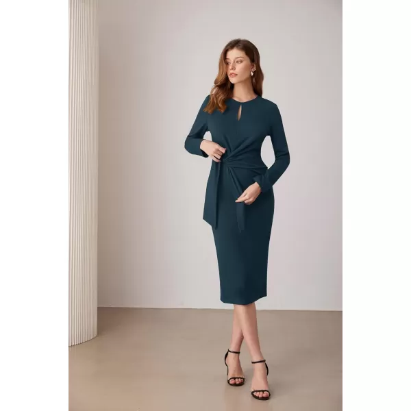 imageGRACE KARIN Womens Wear to Work Dress 2024 Long Sleeved Round Neck Tie Bodycon DressesPeacock Blue