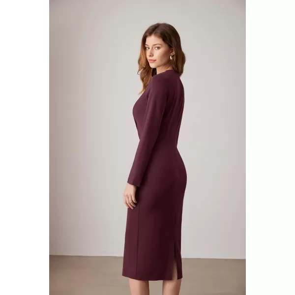 imageGRACE KARIN Womens Wear to Work Dress 2024 Long Sleeved Round Neck Tie Bodycon DressesWine Red