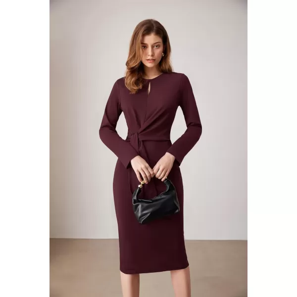 imageGRACE KARIN Womens Wear to Work Dress 2024 Long Sleeved Round Neck Tie Bodycon DressesWine Red