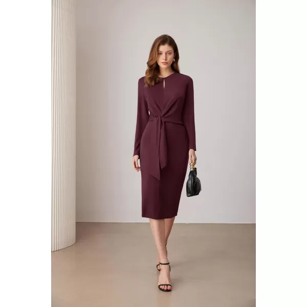 imageGRACE KARIN Womens Wear to Work Dress 2024 Long Sleeved Round Neck Tie Bodycon DressesWine Red