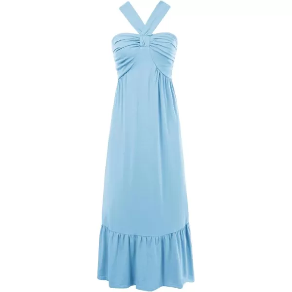 imageGRACE KARIN 2024 Womens Criss Cross Halterneck Sleeveless Summer Flowy A Line Maxi DressLight Blue