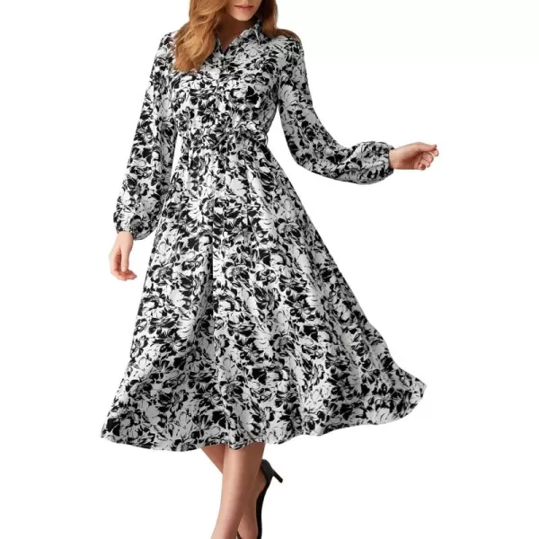 imageGRACE KARIN Women Floral Collar Shirt Dress Elegant Lantern Long Sleeve Casual Vacation BeachwearBlack Floral