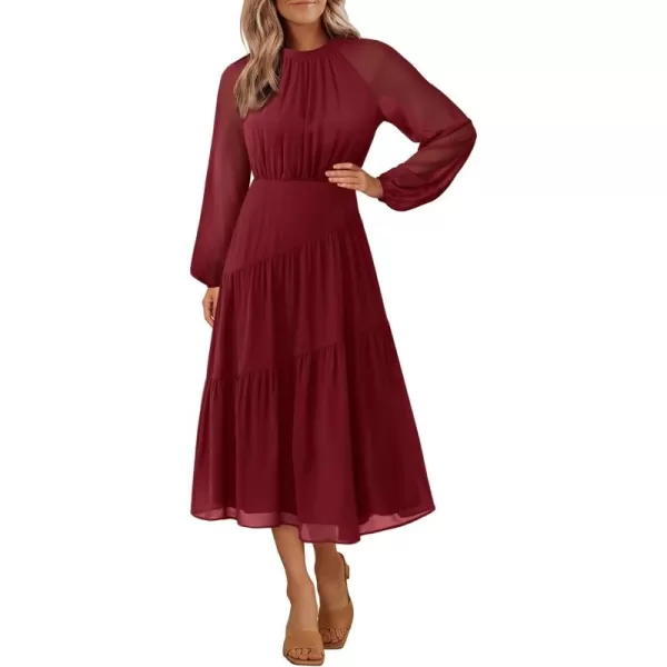 imageGRACE KARIN Womens 2024 Fall Dress Long Sleeve Empire Waist Tiered A Line Swing Flowy Midi DressWine Red