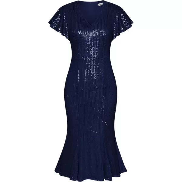 imageGRACE KARIN Womens Formal Sequin Dress Cap Sleeve Elegant Mermaid Dress Glitter Sparkly Cocktail Party Dress with BeltNavy Blue