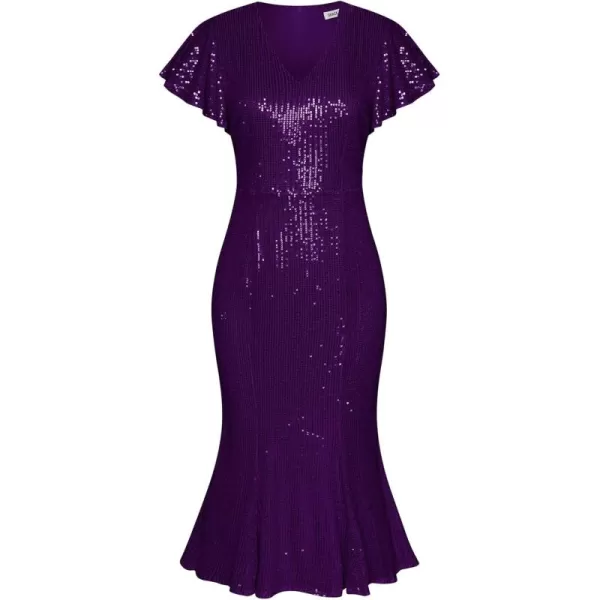 imageGRACE KARIN Womens Formal Sequin Dress Cap Sleeve Elegant Mermaid Dress Glitter Sparkly Cocktail Party Dress with BeltPurple