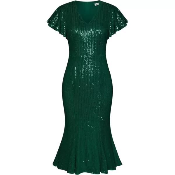 imageGRACE KARIN Womens Formal Sequin Dress Cap Sleeve Elegant Mermaid Dress Glitter Sparkly Cocktail Party Dress with BeltSparkle Green