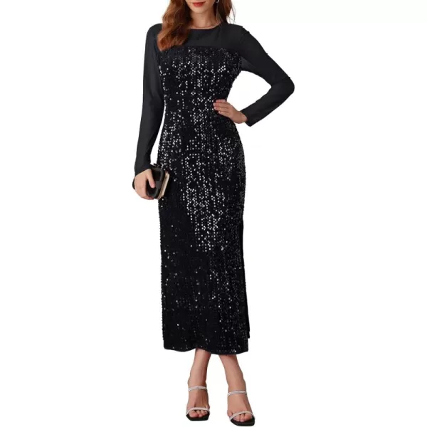 imageGRACE KARIN Womens Sequin Sparkly Glitter Dress Long Sleeve Velvet Cocktail Formal DressesBlack