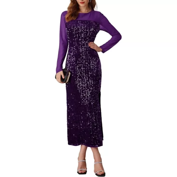 imageGRACE KARIN Womens Sequin Sparkly Glitter Dress Long Sleeve Velvet Cocktail Formal DressesPurple