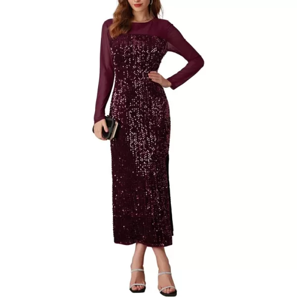 imageGRACE KARIN Womens Sequin Sparkly Glitter Dress Long Sleeve Velvet Cocktail Formal DressesWine Red