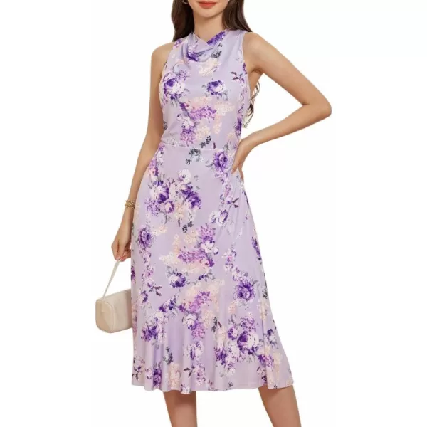 imageGRACE KARIN Womens Summer Sleeveless Mock Neck Dress Floral Midi Dress Elegant Wedding Guest Dress 2024 Backless DressPurplefloral