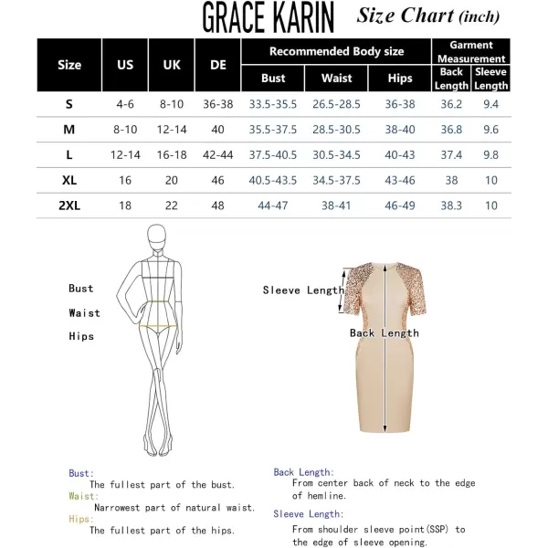 imageGRACE KARIN Women Sequin Stitching Bodycon Dress Short Sleeve Knee Length for Cocktail Party ClubBlackgold