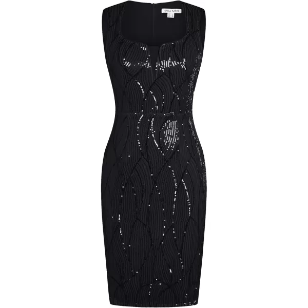 imageGRACE KARIN Women Sleeveless Sparkly Glitter Sequin Dress Square Neck Bodycon Above Knee Length Formal Cocktail DressBlack1
