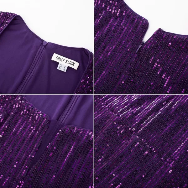 imageGRACE KARIN Women Sleeveless Sparkly Glitter Sequin Dress Square Neck Bodycon Above Knee Length Formal Cocktail DressPurple
