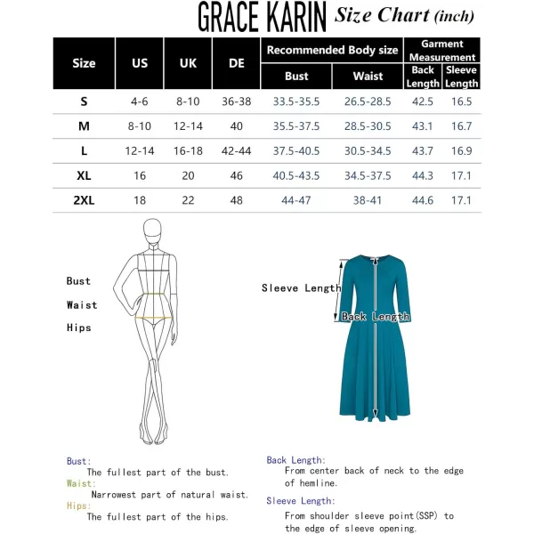 imageGRACE KARIN Womens 2024 Fall Trendy Crew Neck 34 Sleeve A Line Flowy Casual Midi Dress with PocketsDark Dreen