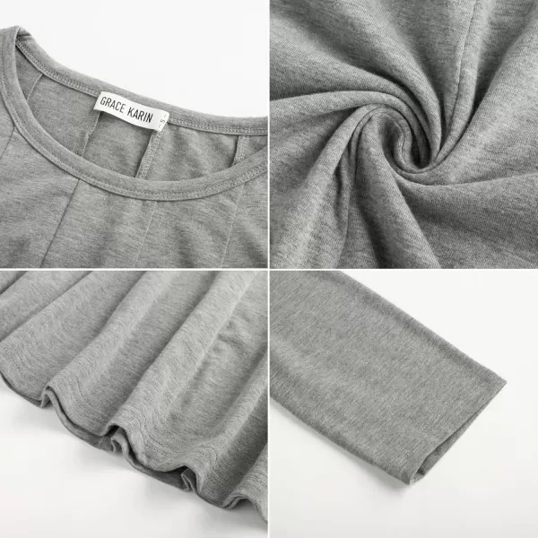 imageGRACE KARIN Womens 2024 Fall Trendy Crew Neck 34 Sleeve A Line Flowy Casual Midi Dress with PocketsLight Grey