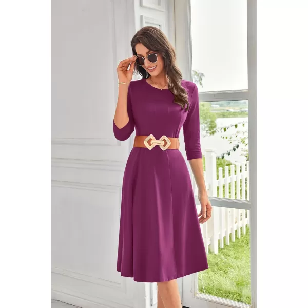imageGRACE KARIN Womens 2024 Fall Trendy Crew Neck 34 Sleeve A Line Flowy Casual Midi Dress with PocketsMulberry