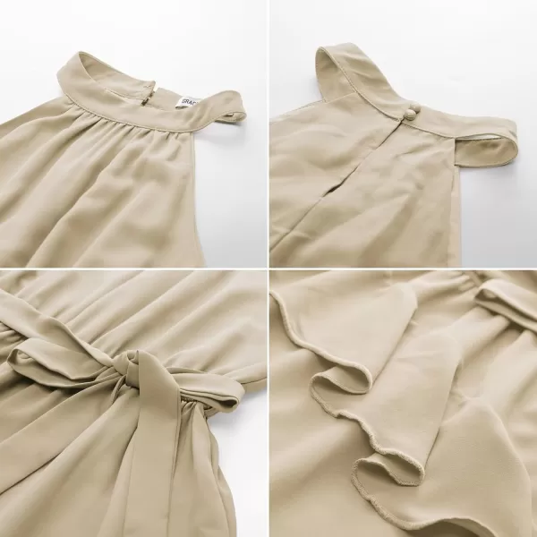 imageGRACE KARIN Womens 2024 Summer Sleeveless Halter Neck Ruffle Hem Split Flowy Swing Long Midi Dress with BeltApricot
