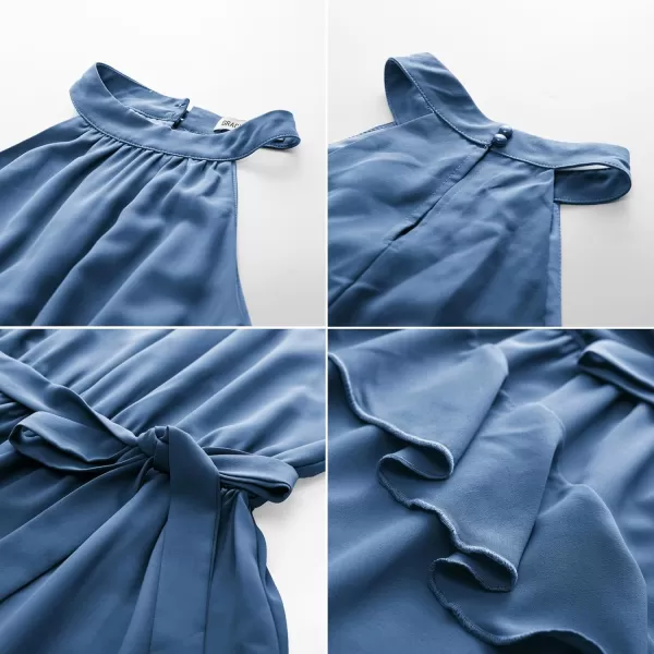 imageGRACE KARIN Womens 2024 Summer Sleeveless Halter Neck Ruffle Hem Split Flowy Swing Long Midi Dress with BeltDusty Blue
