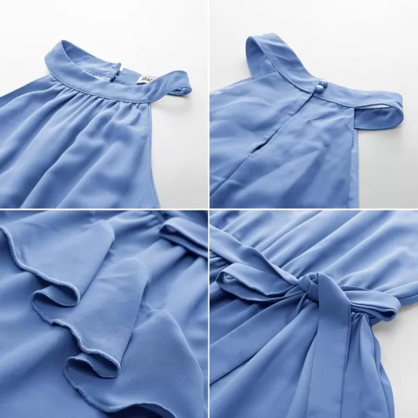 imageGRACE KARIN Womens 2024 Summer Sleeveless Halter Neck Ruffle Hem Split Flowy Swing Long Midi Dress with BeltLight Blue