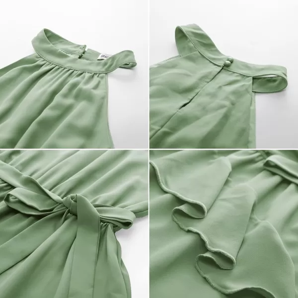 imageGRACE KARIN Womens 2024 Summer Sleeveless Halter Neck Ruffle Hem Split Flowy Swing Long Midi Dress with BeltLight Green