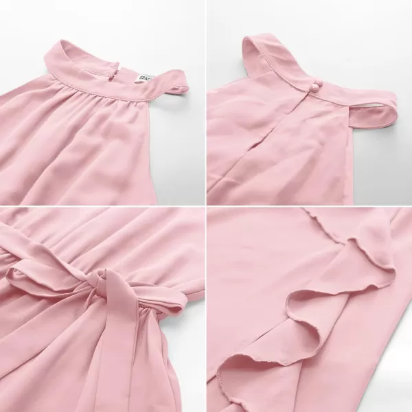 imageGRACE KARIN Womens 2024 Summer Sleeveless Halter Neck Ruffle Hem Split Flowy Swing Long Midi Dress with BeltLight Pink