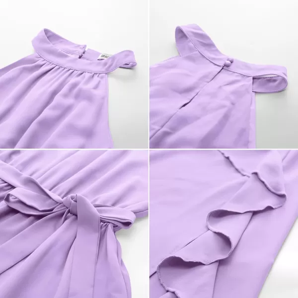 imageGRACE KARIN Womens 2024 Summer Sleeveless Halter Neck Ruffle Hem Split Flowy Swing Long Midi Dress with BeltLilac