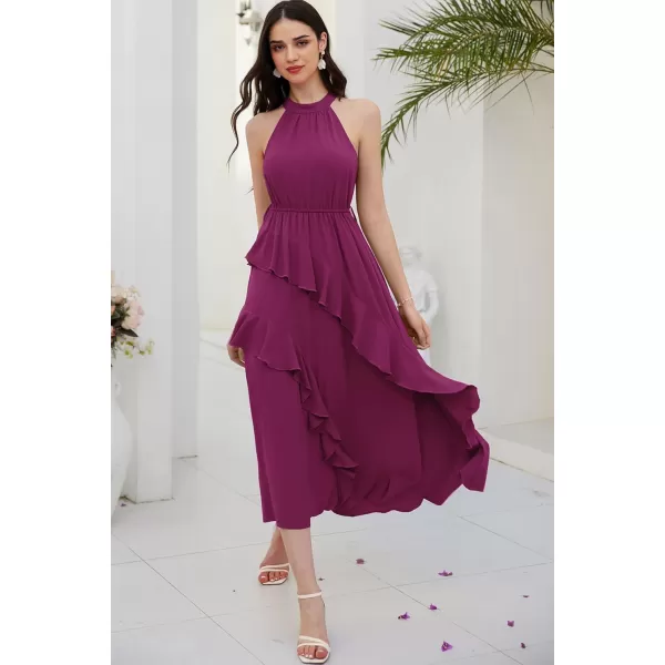 imageGRACE KARIN Womens 2024 Summer Sleeveless Halter Neck Ruffle Hem Split Flowy Swing Long Midi Dress with BeltPurple