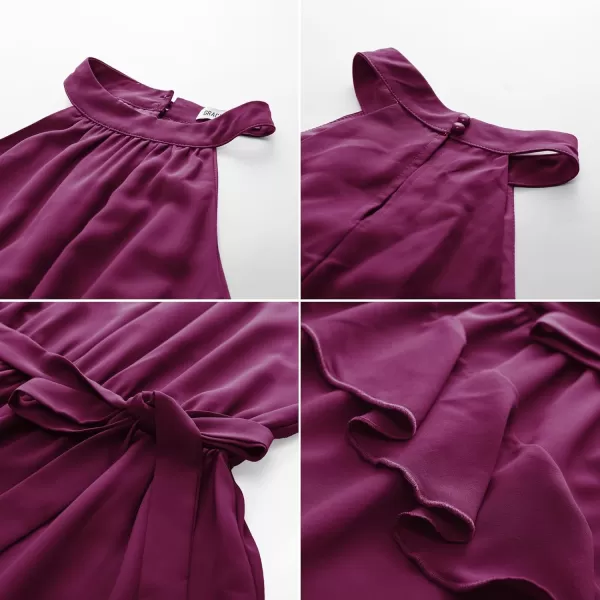 imageGRACE KARIN Womens 2024 Summer Sleeveless Halter Neck Ruffle Hem Split Flowy Swing Long Midi Dress with BeltPurple