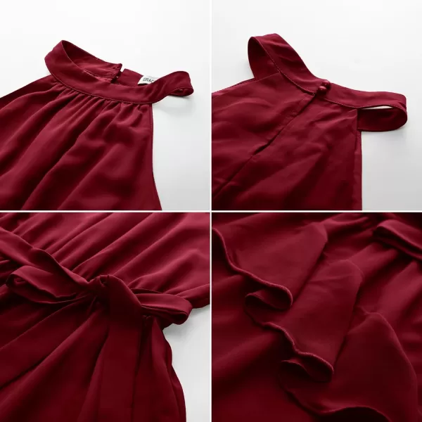 imageGRACE KARIN Womens 2024 Summer Sleeveless Halter Neck Ruffle Hem Split Flowy Swing Long Midi Dress with BeltRed