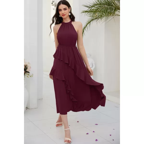 imageGRACE KARIN Womens 2024 Summer Sleeveless Halter Neck Ruffle Hem Split Flowy Swing Long Midi Dress with BeltRed