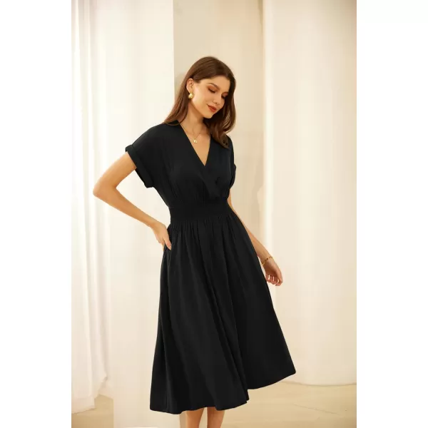 imageGRACE KARIN Womens Casual Dresses 2024 Summer V Neck A Line Midi Dress with PocketsBlack