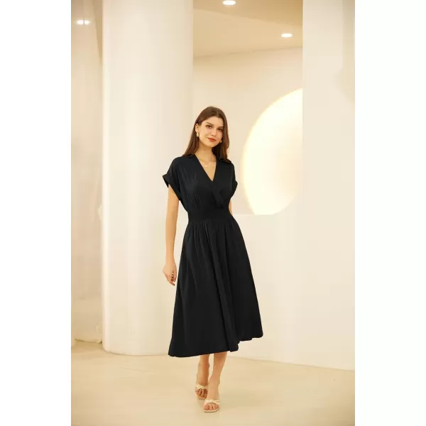 imageGRACE KARIN Womens Casual Dresses 2024 Summer V Neck A Line Midi Dress with PocketsBlack