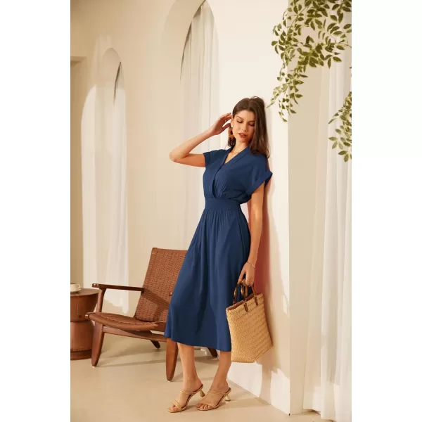 imageGRACE KARIN Womens Casual Dresses 2024 Summer V Neck A Line Midi Dress with PocketsDark Blue