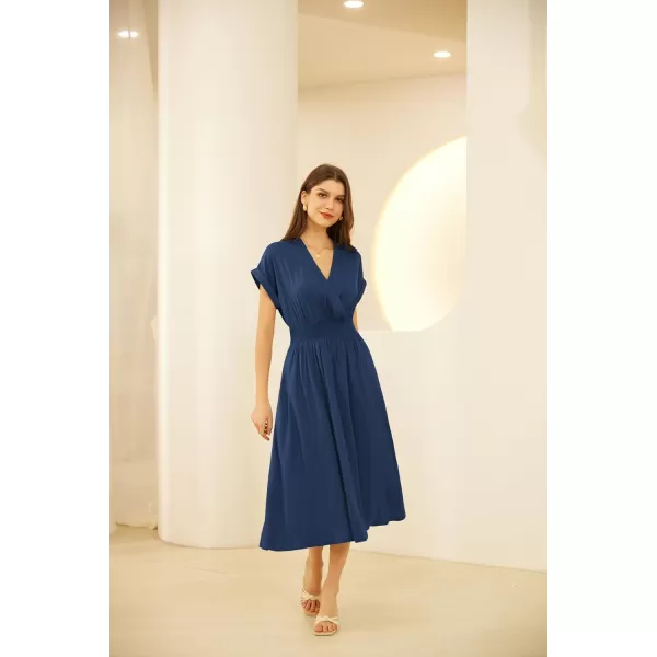 imageGRACE KARIN Womens Casual Dresses 2024 Summer V Neck A Line Midi Dress with PocketsDark Blue