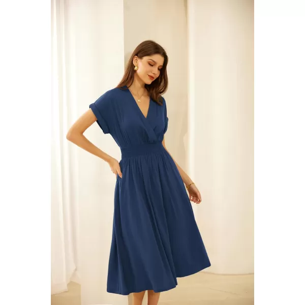 imageGRACE KARIN Womens Casual Dresses 2024 Summer V Neck A Line Midi Dress with PocketsDark Blue