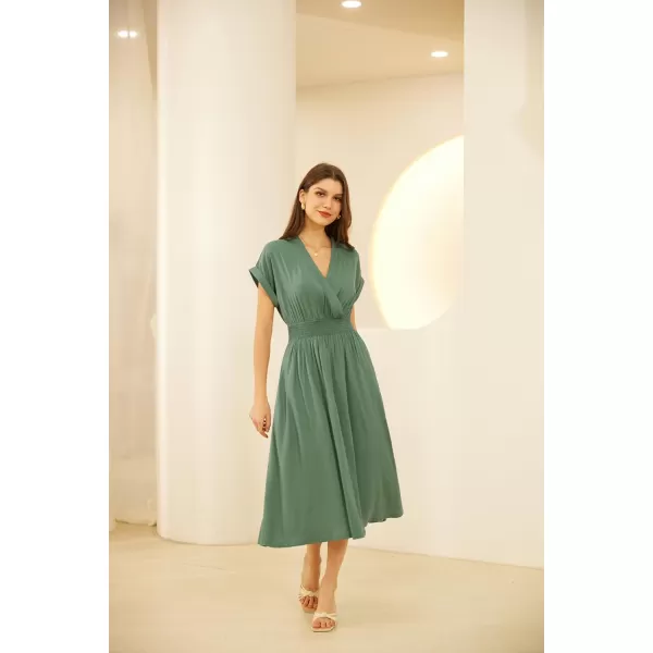 imageGRACE KARIN Womens Casual Dresses 2024 Summer V Neck A Line Midi Dress with PocketsGray Green