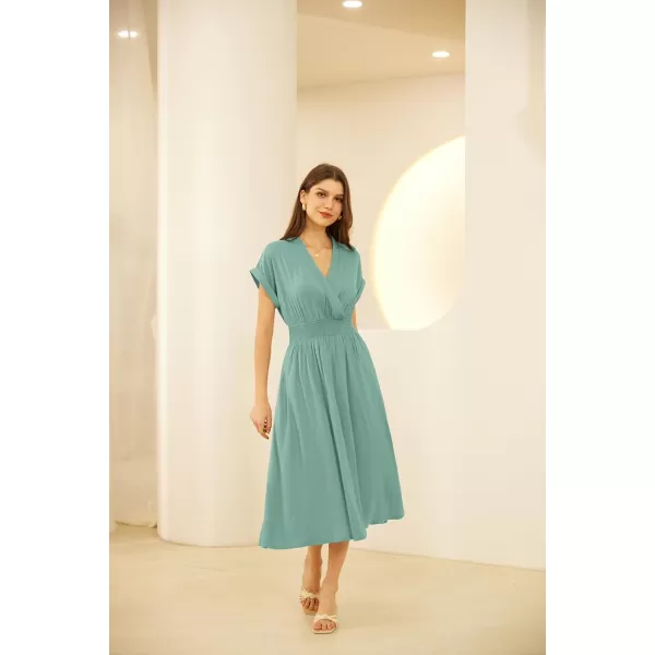 imageGRACE KARIN Womens Casual Dresses 2024 Summer V Neck A Line Midi Dress with PocketsLight Green