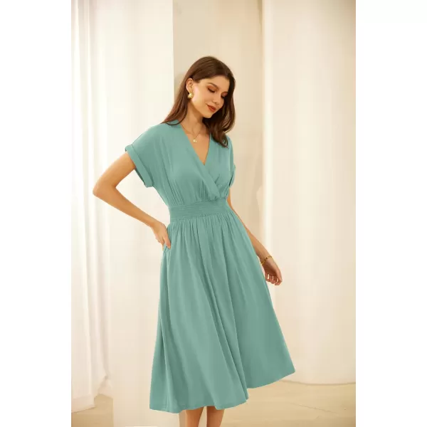 imageGRACE KARIN Womens Casual Dresses 2024 Summer V Neck A Line Midi Dress with PocketsLight Green