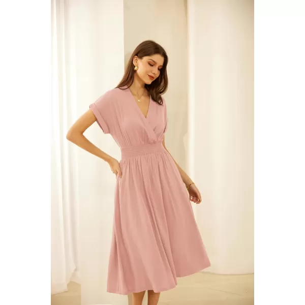 imageGRACE KARIN Womens Casual Dresses 2024 Summer V Neck A Line Midi Dress with PocketsLight Pink