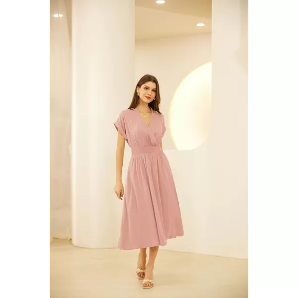 imageGRACE KARIN Womens Casual Dresses 2024 Summer V Neck A Line Midi Dress with PocketsLight Pink