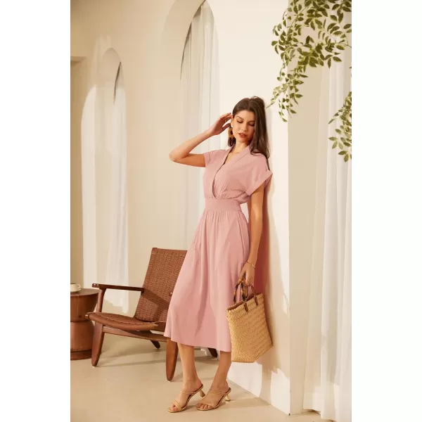 imageGRACE KARIN Womens Casual Dresses 2024 Summer V Neck A Line Midi Dress with PocketsLight Pink