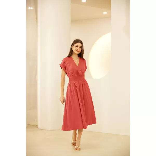 imageGRACE KARIN Womens Casual Dresses 2024 Summer V Neck A Line Midi Dress with PocketsOrange Red