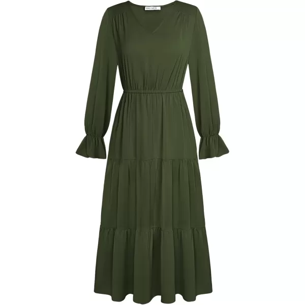 imageGRACE KARIN Womens Casual Long Sleeve Fall Dresses 2024 V Neck Ruffle Tiered A Line Flowy Wedding Guest Dress Boho DressArmy Green