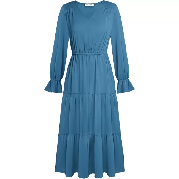 imageGRACE KARIN Womens Casual Long Sleeve Fall Dresses 2024 V Neck Ruffle Tiered A Line Flowy Wedding Guest Dress Boho DressBlue