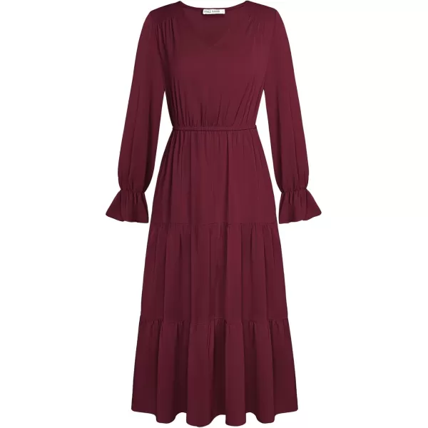 imageGRACE KARIN Womens Casual Long Sleeve Fall Dresses 2024 V Neck Ruffle Tiered A Line Flowy Wedding Guest Dress Boho DressWine Red