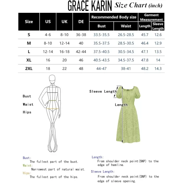 imageGRACE KARIN Womens Eyelet Dresses Summer Square Neck Short Puff Sleeve Casual A Line Boho Midi DressGrass Green